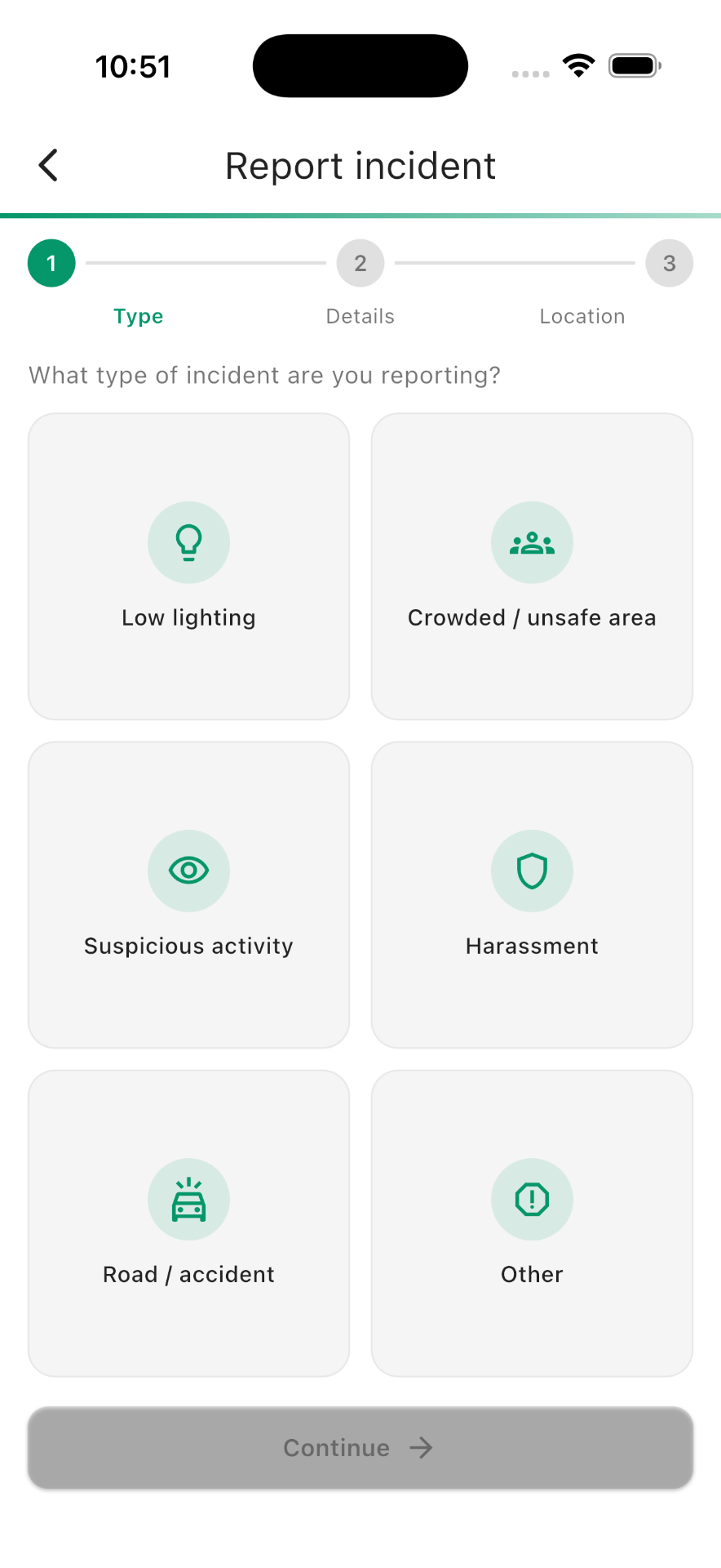 Report incident screen