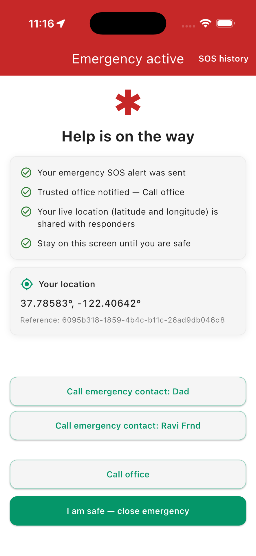 Emergency SOS screen